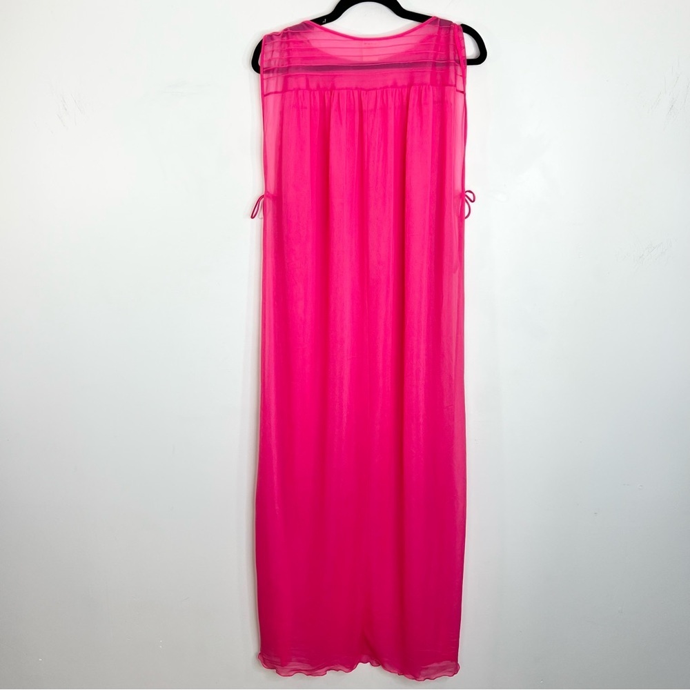 Vintage 70s AP Alepin Montreal hot pink sheer nylon long caftan maxi robe S - Picture 6 of 17
